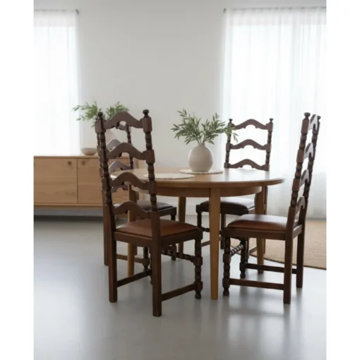 Set of Four  English Vintage Dark Wood Ladder Back Dining Chair - Image 2