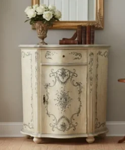 French Provincial Hand-Painted Demilune Cabinet / Console