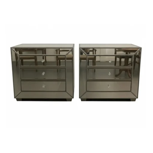 Pair of Hollywood Regency Mirrored 3-Drawer Nightstand/Chest - Image 2