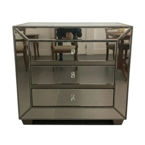 Pair of Hollywood Regency Mirrored 3-Drawer Nightstand/Chest - Image 3