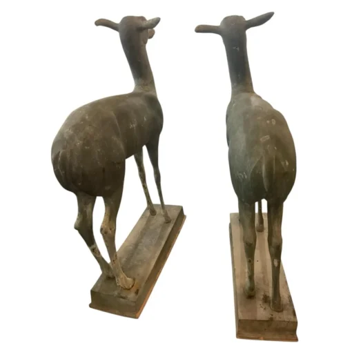 Pair of Patinated Bronze Garden Deer Statues - Image 3