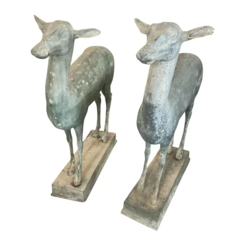 Pair of Patinated Bronze Garden Deer Statues - Image 2