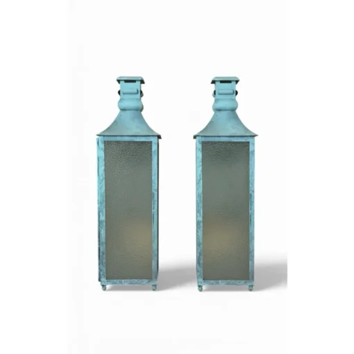 Pair of Verdigris Patina Copper or Metal Wall Lanterns - Image 3