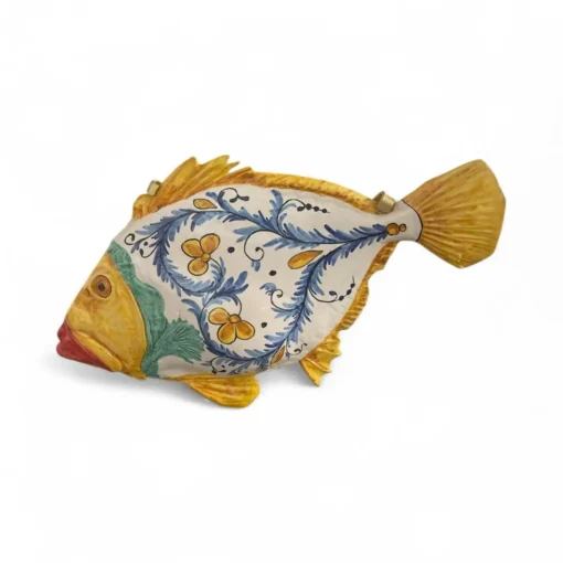 Spanish Hand-Painted Ceramic Fish Lamp on Gilt Stand - Image 2