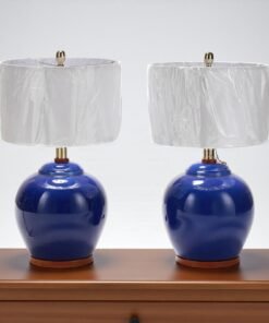 Pair of Cobalt Glazed Ceramic Table Lamps, Ralph Lauren,