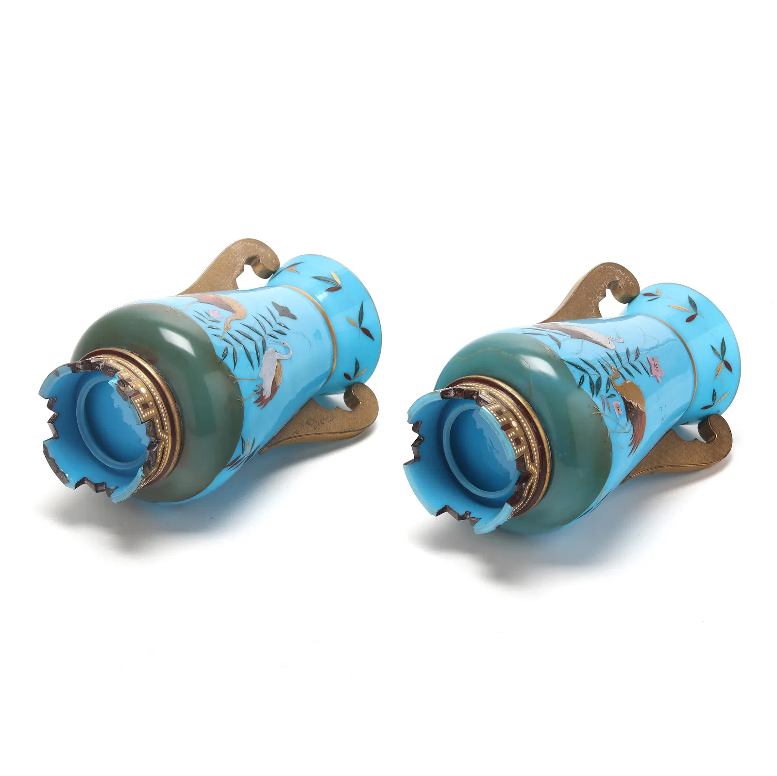 Pair of Gilt Double Handled Blue Opaline Vases - Image 5