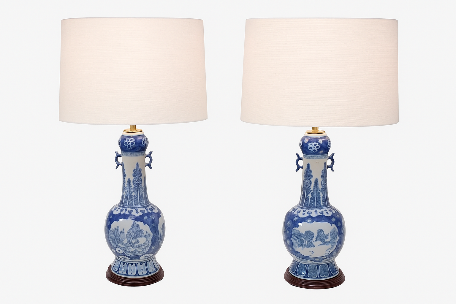 Pair of Blue & White Porcelain Table Lamps - Image 2