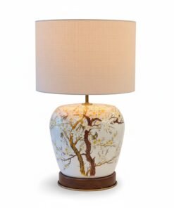 Ceramic Chinoiserie Bird Lamp with Linen Shade