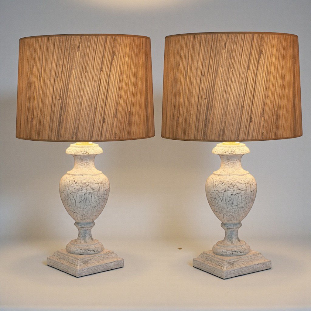 Pair of Textured Urn Table Lamps with Shades