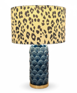 Blue Ceramic Scallop Lamp with Leopard Print Shade
