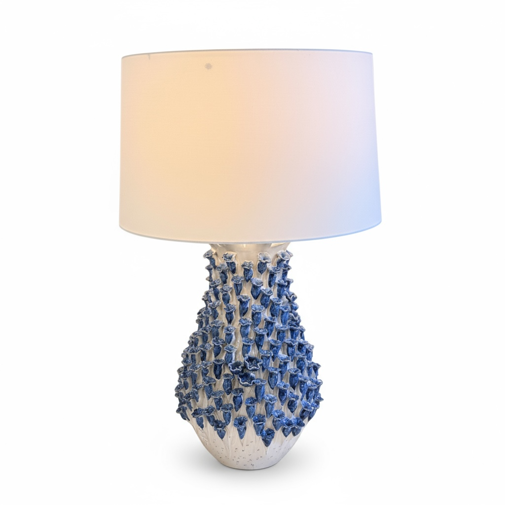 Blue & White Ceramic Flower Burst Table Lamp