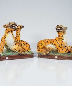 Large Majolica Leopard Cubs – Pair