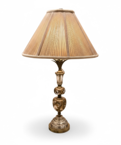 Antique Etched Glass Table Lamp with Pleated Shade
