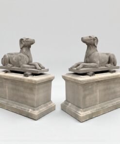 Pair of Carved Granite Dogs on English Cast-Stone Plinths