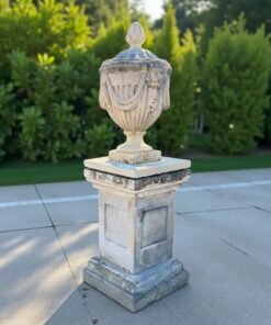 Classical Lion-Handled Urn on Pedestal