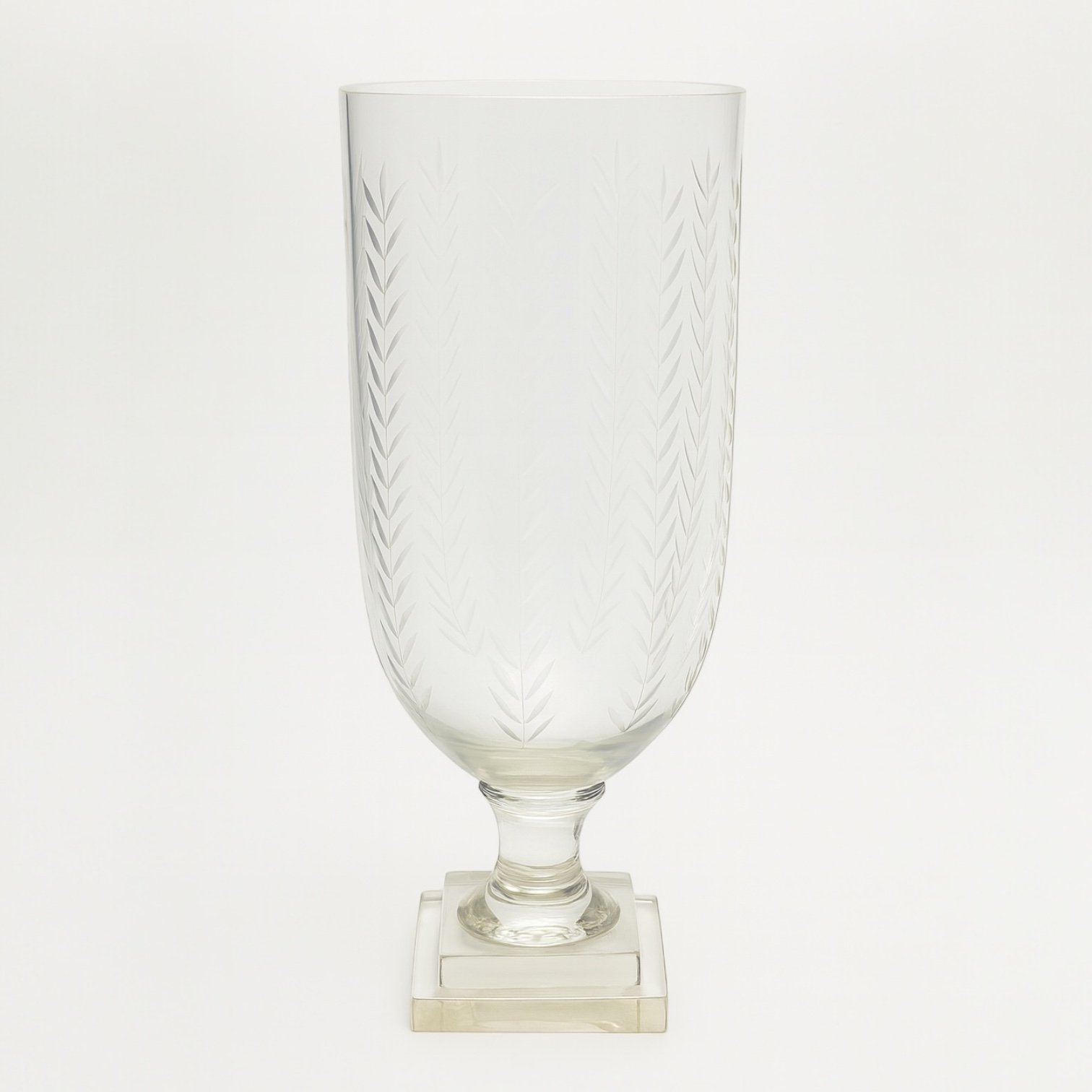 Etched Leaf Glass Hurricane