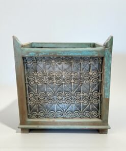 Wooden Planter with Wrought Iron Detail & Metal Liner