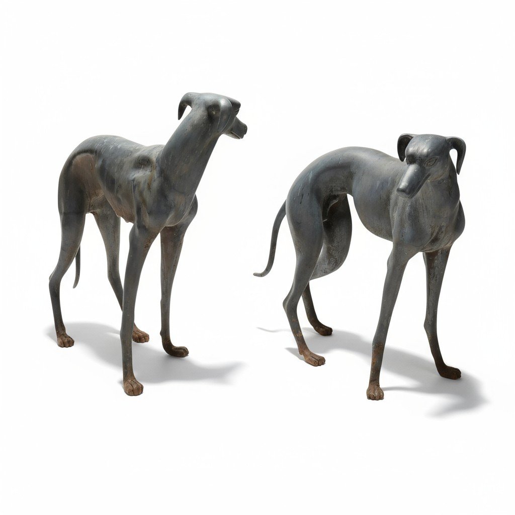 Pair of Large Bronze Greyhound Entryway Statues, Late 20th Century - Image 2