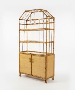Modern Bamboo & Rattan Two-Door Cabinet with Tiered Etagere
