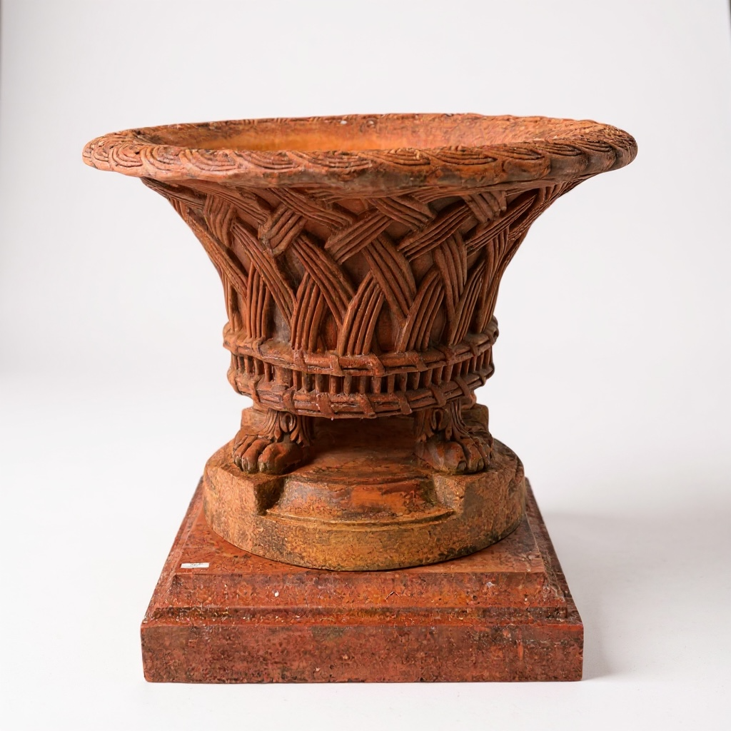 Basketweave Planters on Plinths – Pair - Image 3