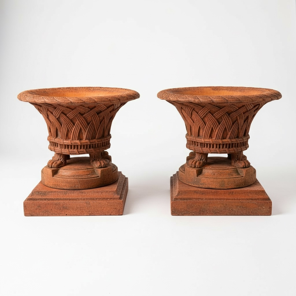 Basketweave Planters on Plinths – Pair - Image 2