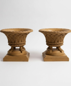 Pair of Stone Basket Weave Planters on Lions Feet