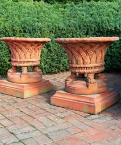 Basketweave Planters on Plinths – Pair