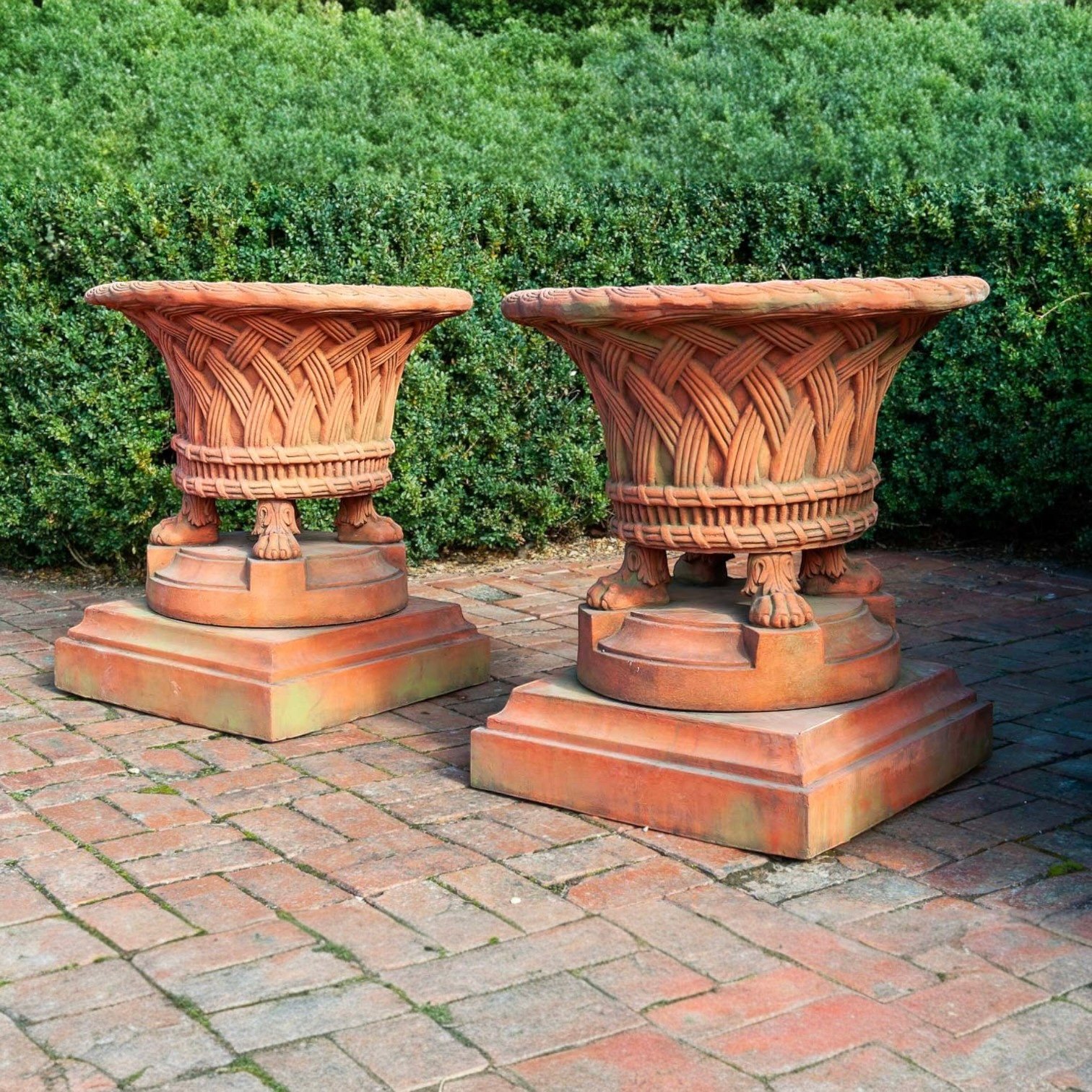 Basketweave Planters on Plinths – Pair