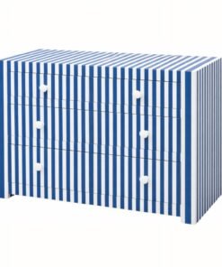Blue & White Moroccan  Striped Wood and Resin Chest
