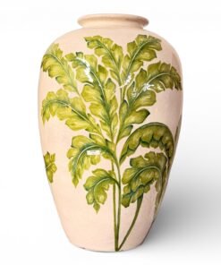 Large Botanical Motif Hand-Painted Italian Ceramic Vase