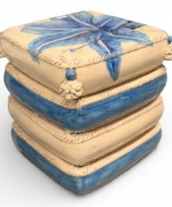 Italian Blue and Ivory Ceramic “Pillow” Garden Seat / Side Table