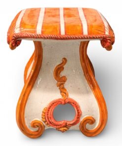 Hand-Painted  Orange Tuscan Ceramic Stool by Ceccarelli