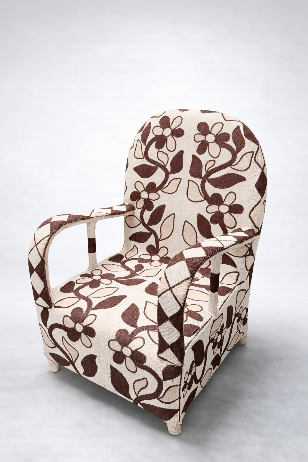 Brown Hand-Beaded Yoruba Tribal Armchair - Image 2