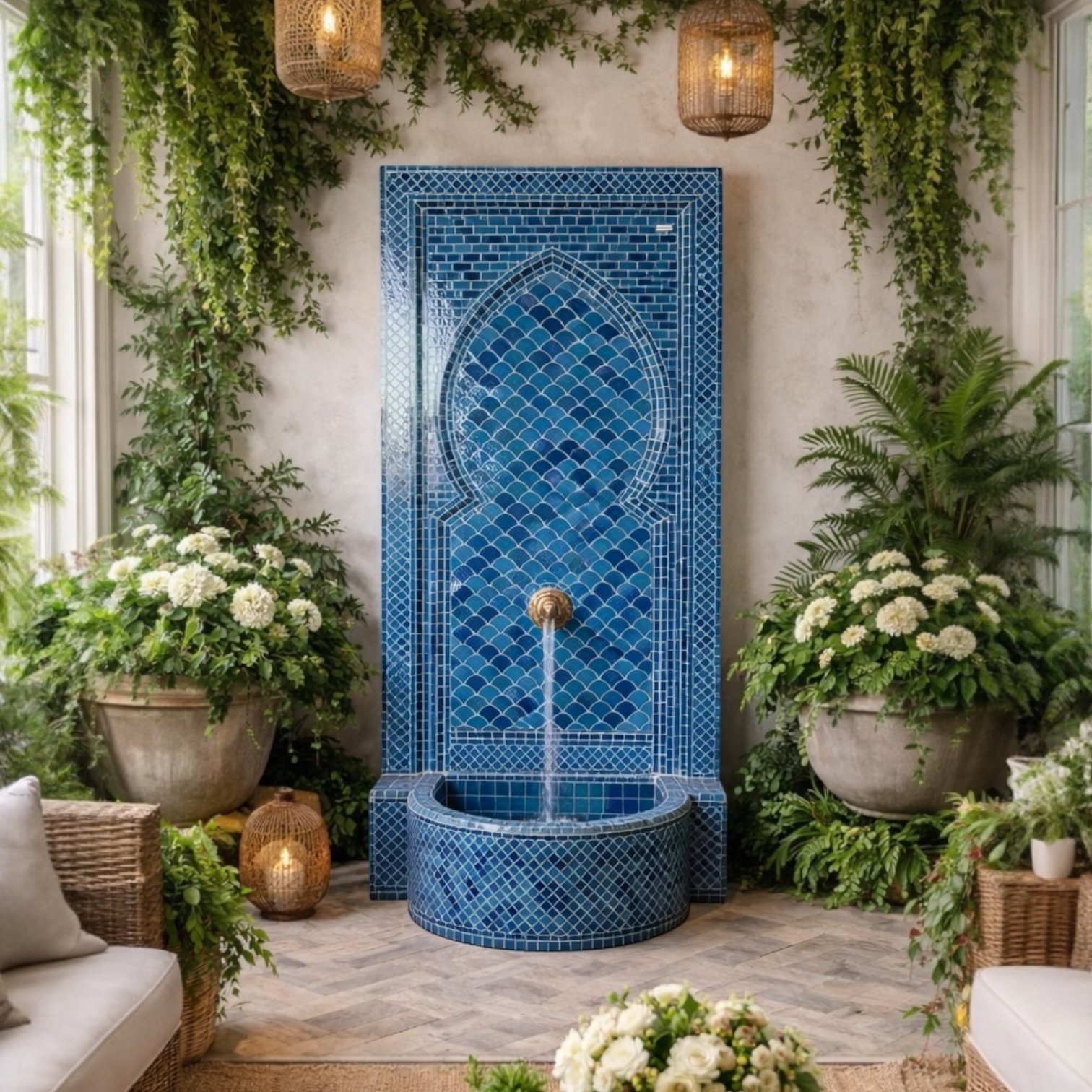 Moroccan Tile Fountain Blue