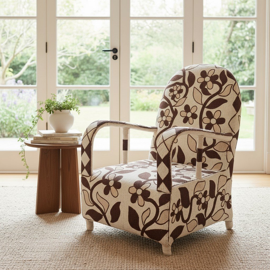 Brown Hand-Beaded Yoruba Tribal Armchair