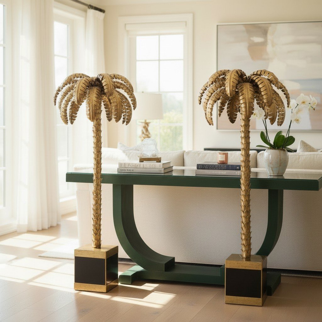 20th Century Maison Jansen Palm Tree Floor Lamps in Brass - Image 3