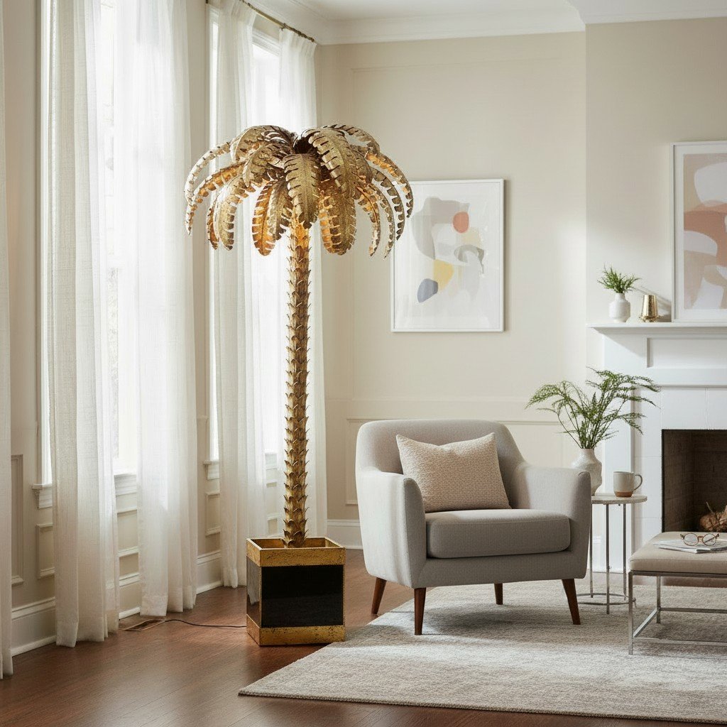 20th Century Maison Jansen Palm Tree Floor Lamps in Brass - Image 2