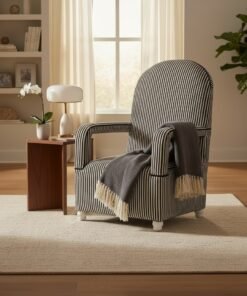 Black and White Stripped Hand-Beaded Yoruba Tribal Armchair