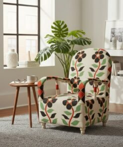 White , Green, Black and Red Hand-Beaded Yoruba Tribal Armchair