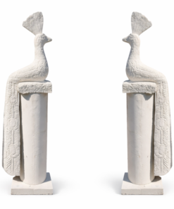 Pair of Cast Stone Peacocks on Plinths