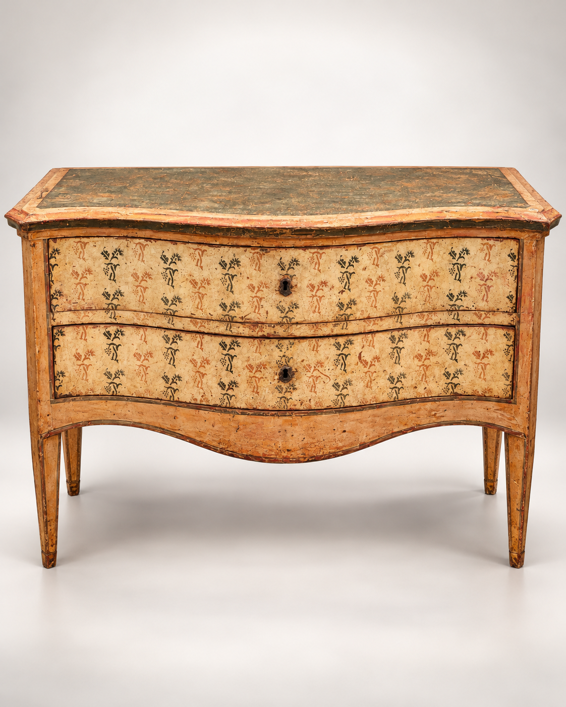 Venetian Style Hand-Painted Serpentine Commode