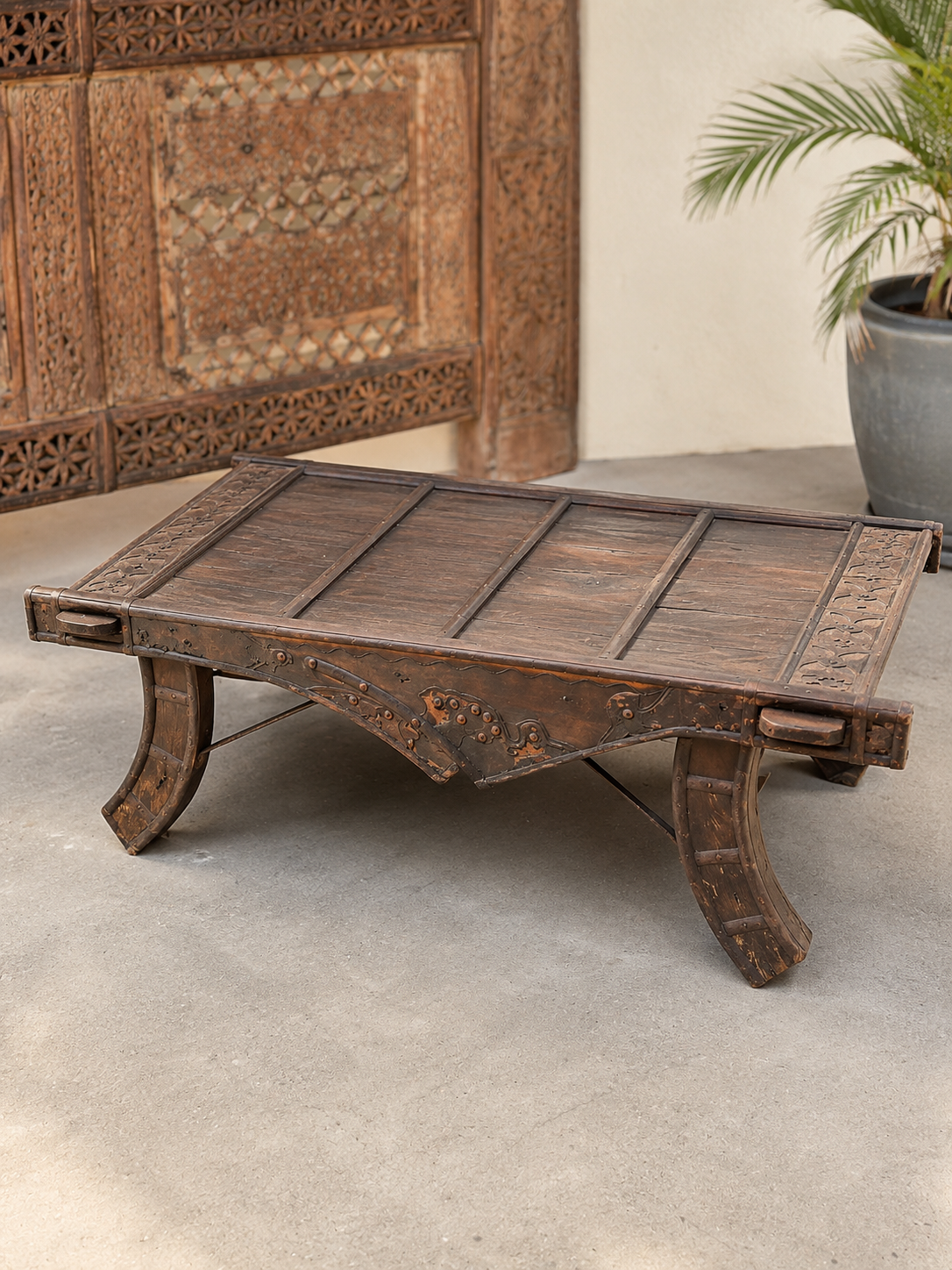 Antique Hand-Carved Wooden Coffee Table