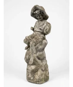 19th Century English Cast Stone Statue of a Seated Country Boy