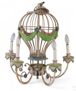 Italian Tole Hot Air Balloon Five Arm Chandelier
