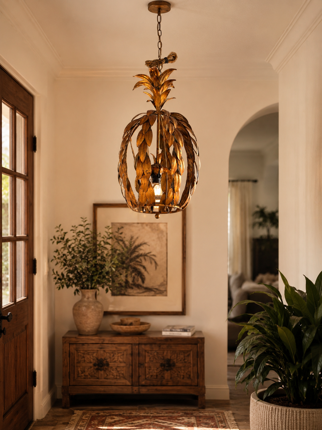 Gilt Metal Pineapple Pendant Light