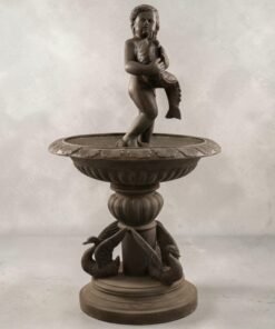 Vintage Verdigris Bronze Figural Fountain With Putto and Swans