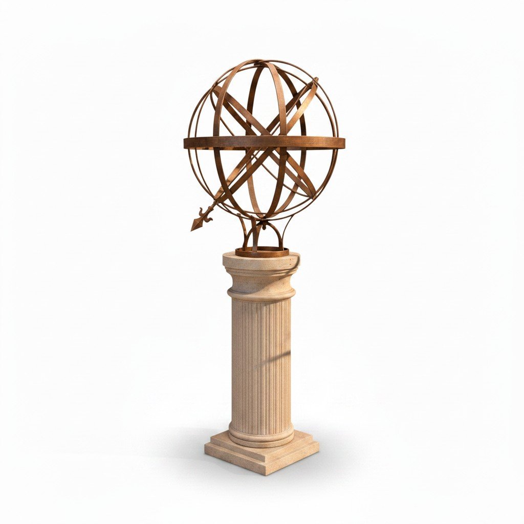 Original Cast Iron Armillary Sphere on Fluted Column Pedestal - Image 3