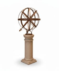 Original Cast Iron Armillary Sphere on Fluted Column Pedestal