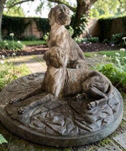 Antique Cast Marble Sculpture of Two Hunting Dogs on a round Base