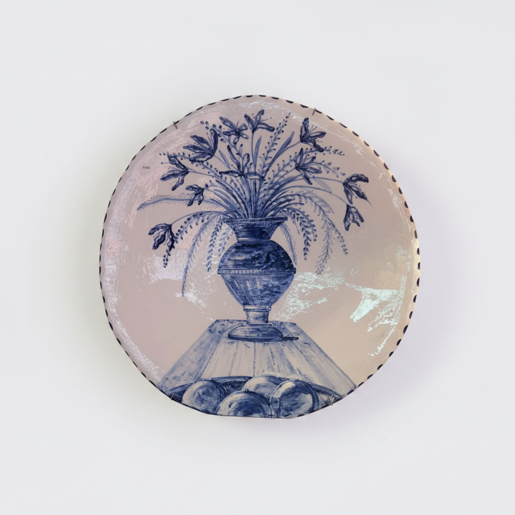 African Hand-Painted "Blue Vase" Wall Platter - Image 3